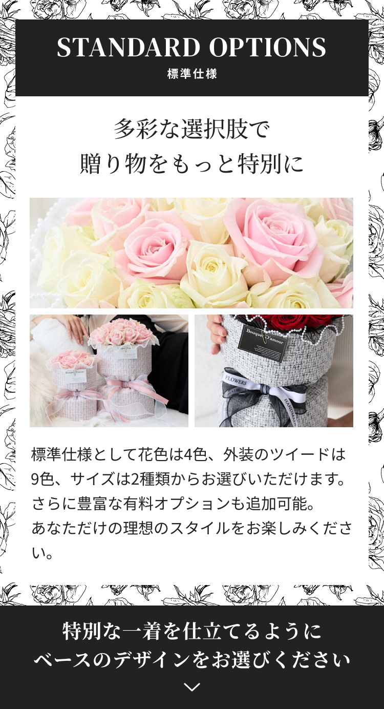 標準仕様 特別な一着を仕立てるように ベースのデザインをお選びください